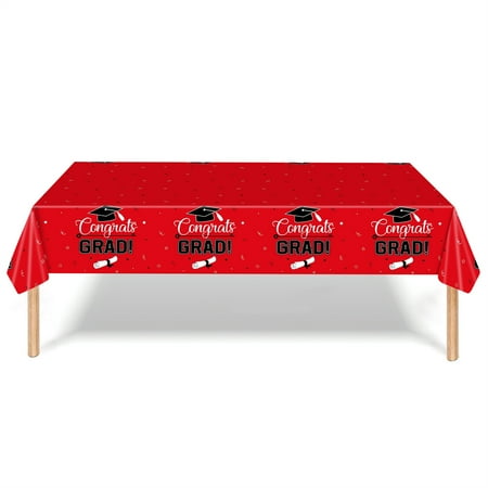 

Guanhe Graduation Tablecloth 5x9ft - Congrats Grad Table Cloth Disposable Plastic Rectangle Grad Table Cover for Graduation Party Decorations Supplies(Red)