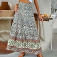 thumbnail image 2 of Women's Bohemian Floral Print Skirts Maxi Flowy Hem Casual High Waist Beach Holiday Vacation Khaki Skirt L, 2 of 5
