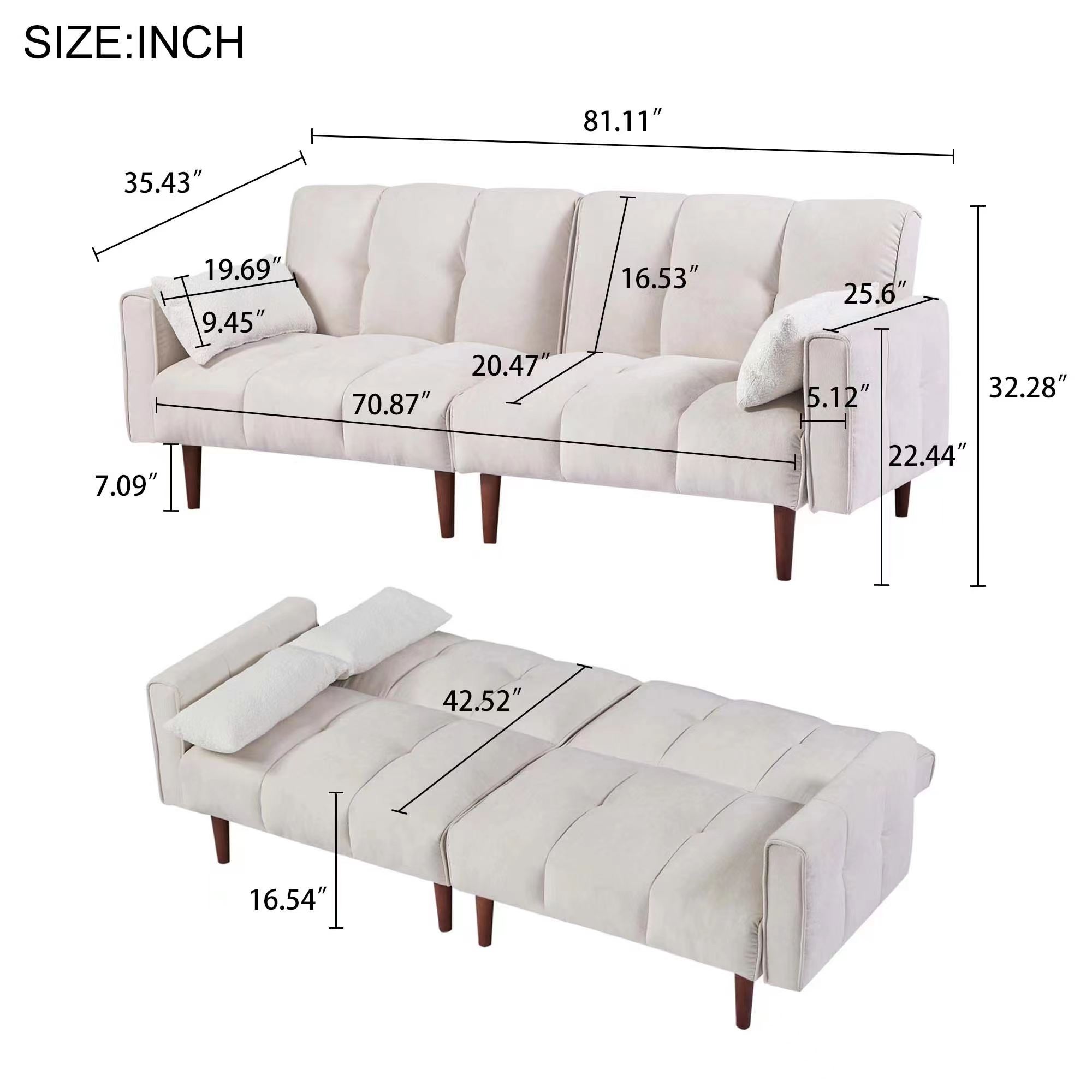 DEALTOPS Futon Convertible Sofa Bed, Upholstered Sleeper Sofa Couches Adjustable Back Loveseat for Living Room, Bedroom - Beige