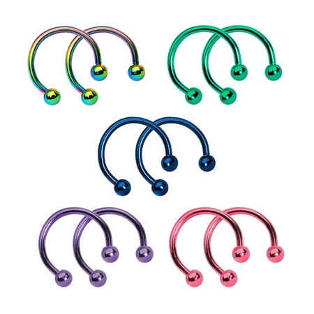 10-Pack Anodized Titanium 16ga Horseshoe Circular Barbells - Rook, Septum,