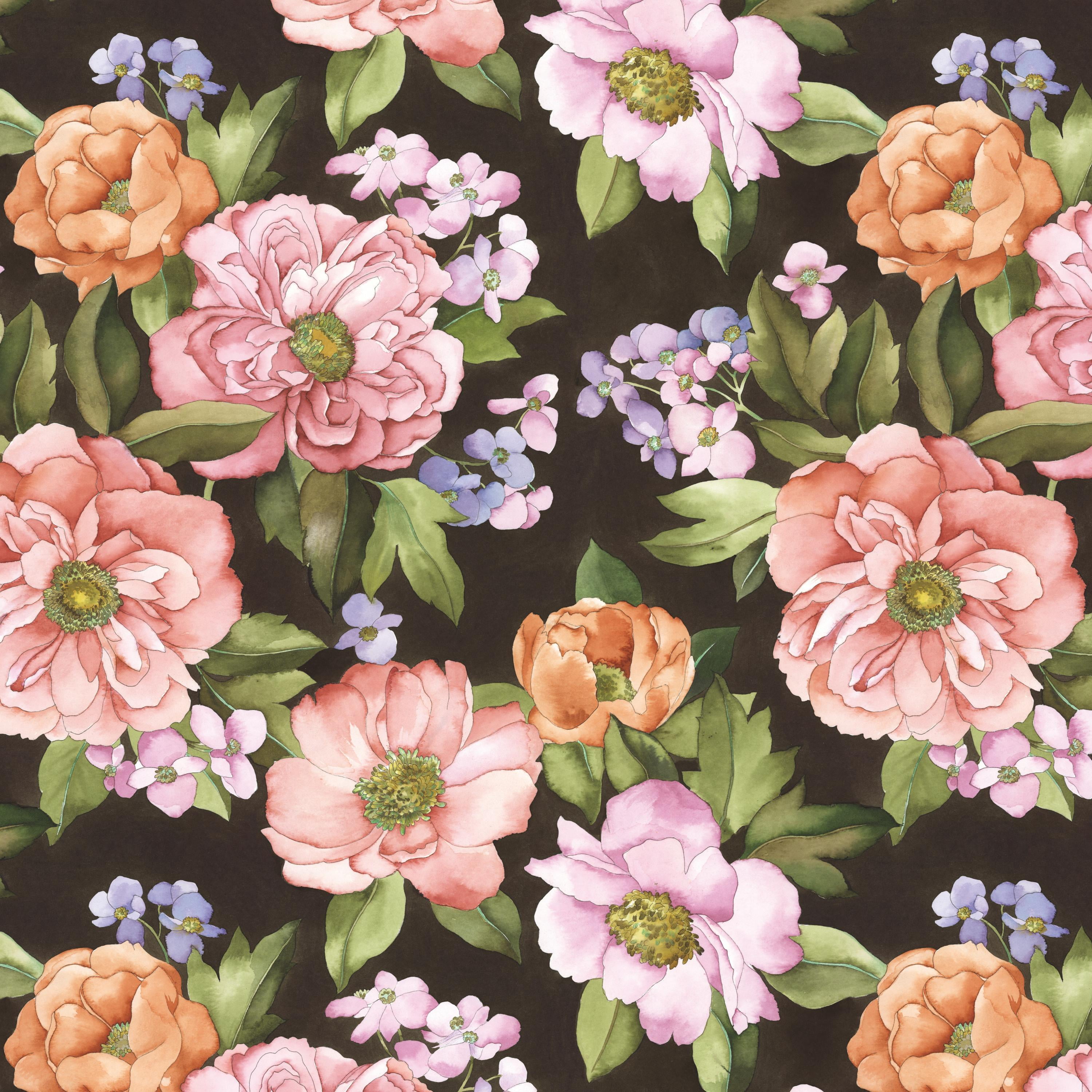 Roommates Black Watercolor Floral Peel And Stick Wallpaper RoomMates Black and Pink Watercolor Floral Bouquet Peel and Stick