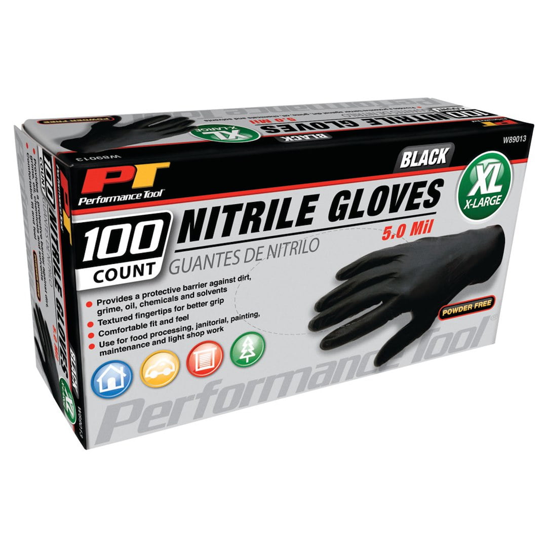 Performance Tool W89013 Black X-Large Nitrile Gloves