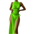thumbnail image 4 of Brilliant Ladies Fashion Solid Color Lacing Split Bikini Sexy Women's Swimsuit Mesh Smock Suit Summer 2024(Green,XL), 4 of 9