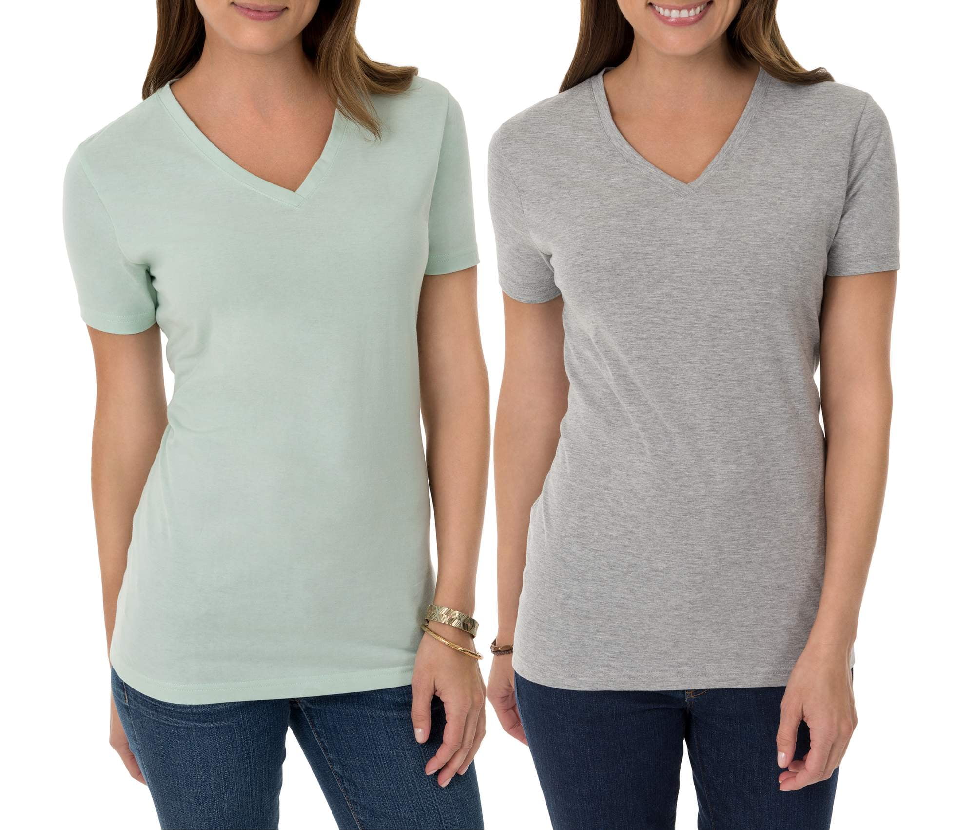 Time and Tru - Women's V-Neck Short Sleeve T-Shirt, 2 Pack Bundle - Walmart.com - Walmart.com
