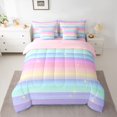 thumbnail image 3 of Manfei Watercolor Rainbow King Bedding, Dreamy Lines Abstract King Bed in a Bag, Blue Purple, Pink Reversible, 7 Pieces, 3 of 6
