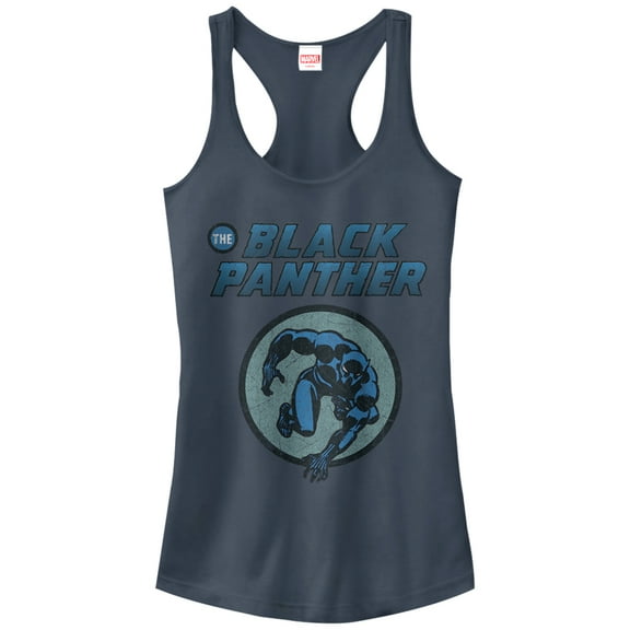 Junior's Marvel Black Panther Leap Racerback Tank Top Indigo 2X Large