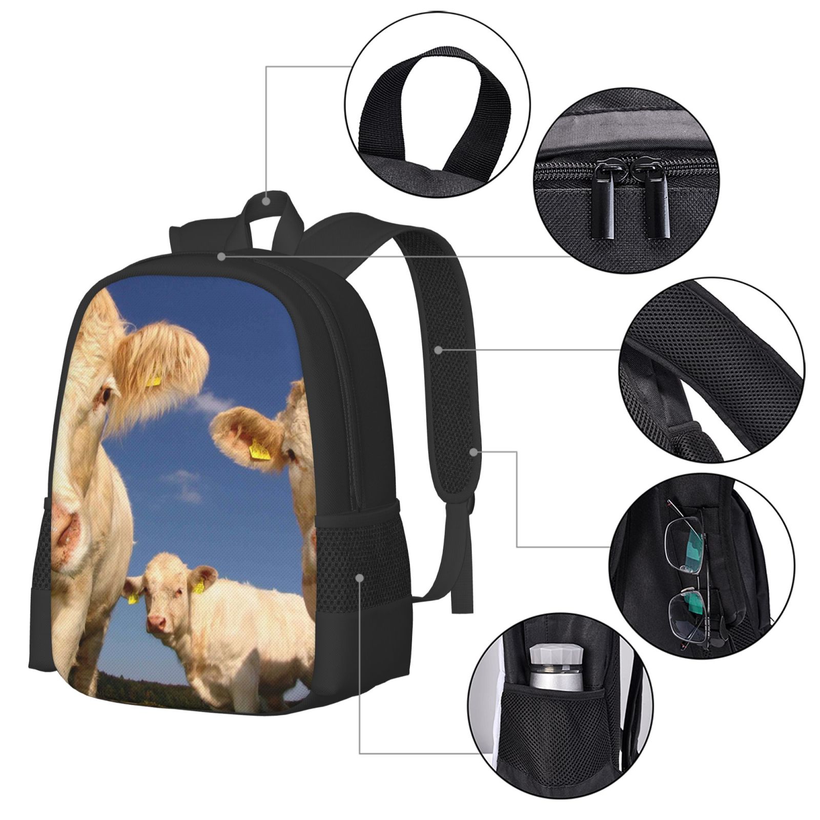 Vsdgher Cows Cattles Print Backpack for Women Men School Bookbag with Laptop Compartment for College Work Travel, Simple Fashion Casual Daypack, Fit 15" Laptop