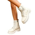 thumbnail image 5 of Gyexs Womens Leather Lace Up Platform Ankle Boots with Double Side Zipper Classic Round Toe Chunky Heel Mid Calf Booties White Size 5.5, 5 of 9