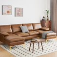 thumbnail image 5 of 110" U Shaped Sectional Sofa Couch, Mid Century Modern Faux Leather Couch with Hand-Sewn and Double Chaise Deep Couches, 4 Seater Home Sofa for Living Room, Small Space, Bedroom, Office, Caramel, 5 of 6