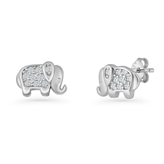 Elephant Stud Earrings Cluster Cubic Zirconia 925 Sterling Silver 5mm