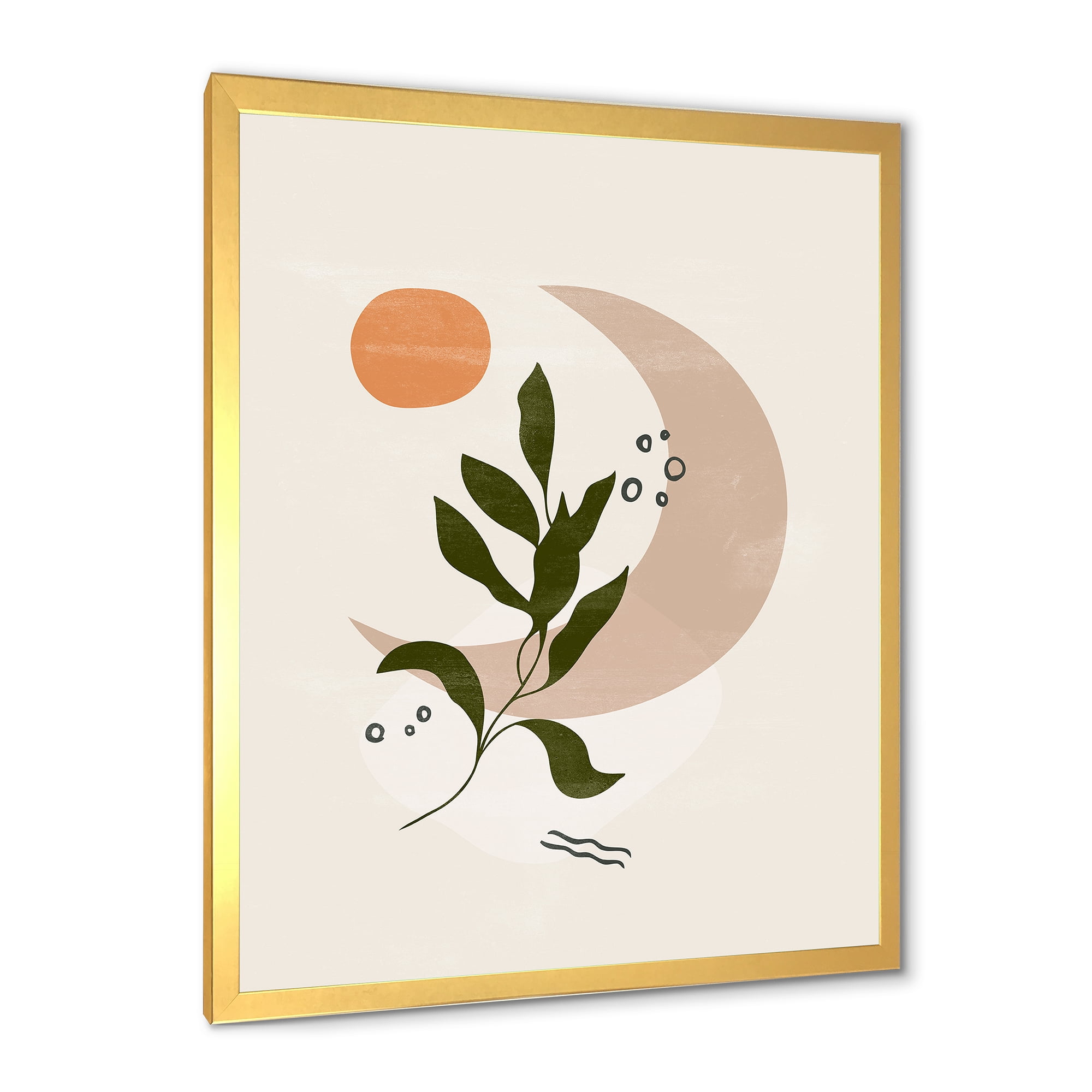 Designart 'Abstract Geometrical Leaf With Moon I' Modern Framed Art Print