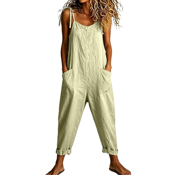 Cmfcve Women's Casual Jumpsuits V Neck Sleeveless Harem Pants Stretchy Adjustable Strap Overalls with Pockets
