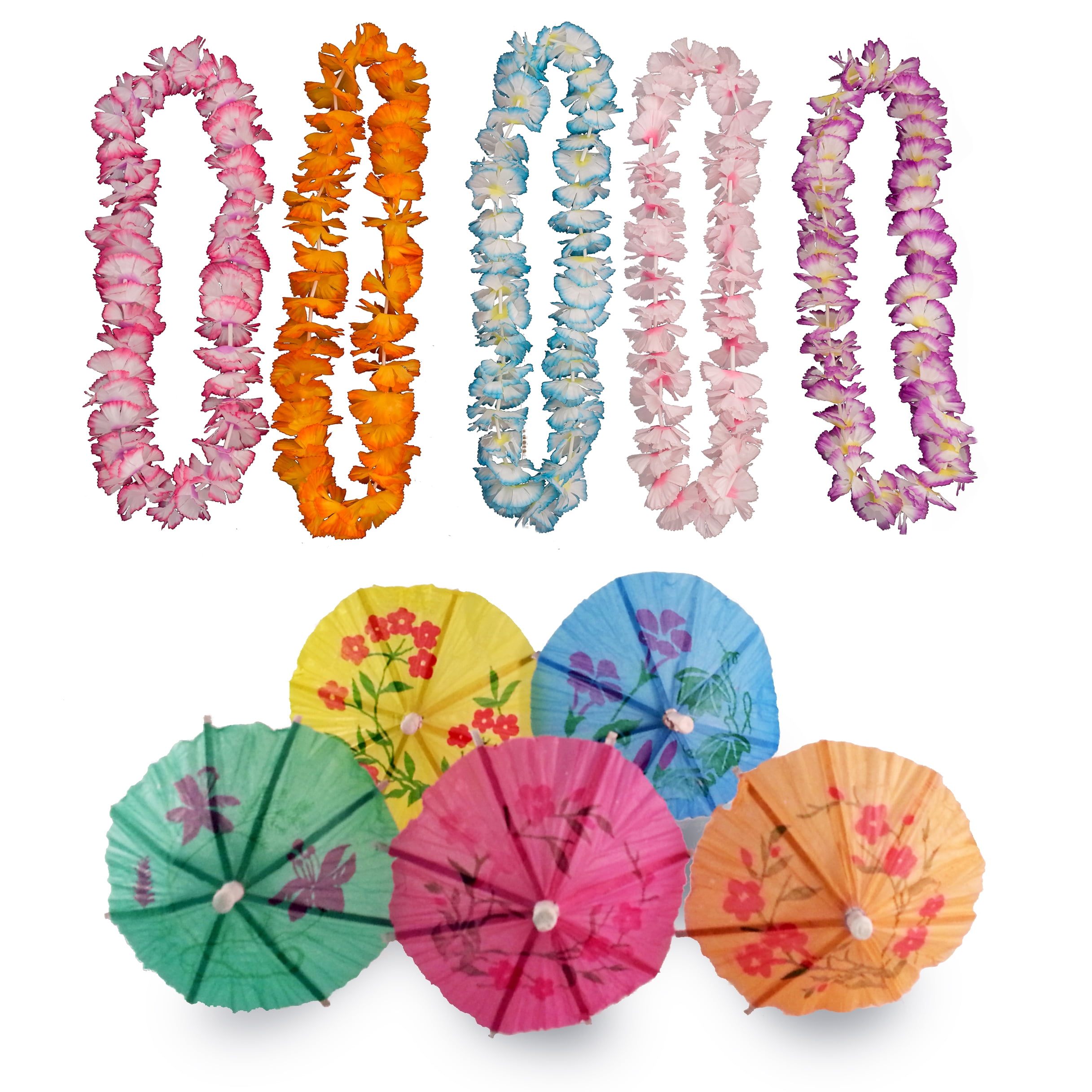 194pc Luau Party Supplies Pack, 50 Fabric Flower Leis, 144 Mini Drink