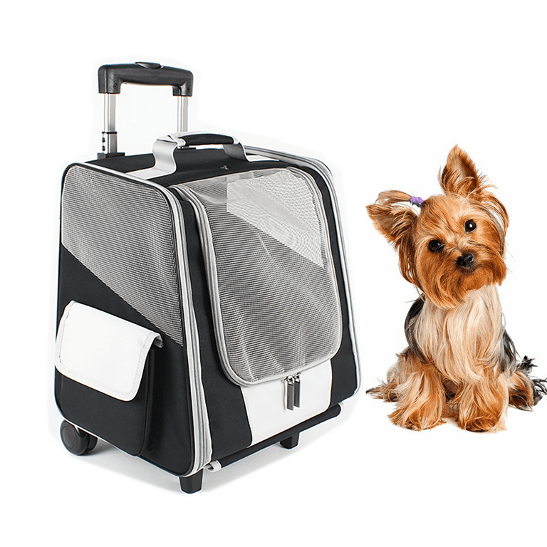 Dog Backpack Carrier with Wheels for Pet Travel Cat Stroller Soft