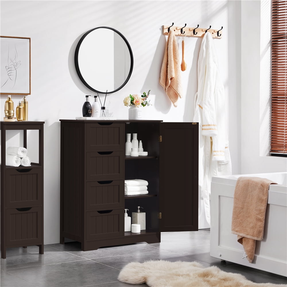 Yaheetech Wooden Free-Standing Bathroom Floor Cabinet with Drawers and Cupboard, Espresso