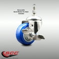 thumbnail image 2 of 3 Inch 316SS Blue Polyurethane Swivel ½ Inch Threaded Stem Caster with Brake, 2 of 2