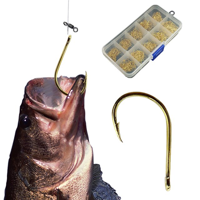Guanfu Iseni Juego Anzuelos Con Agujero Anzuelo Equipo Pesca Caja 500 Piezas (oro)