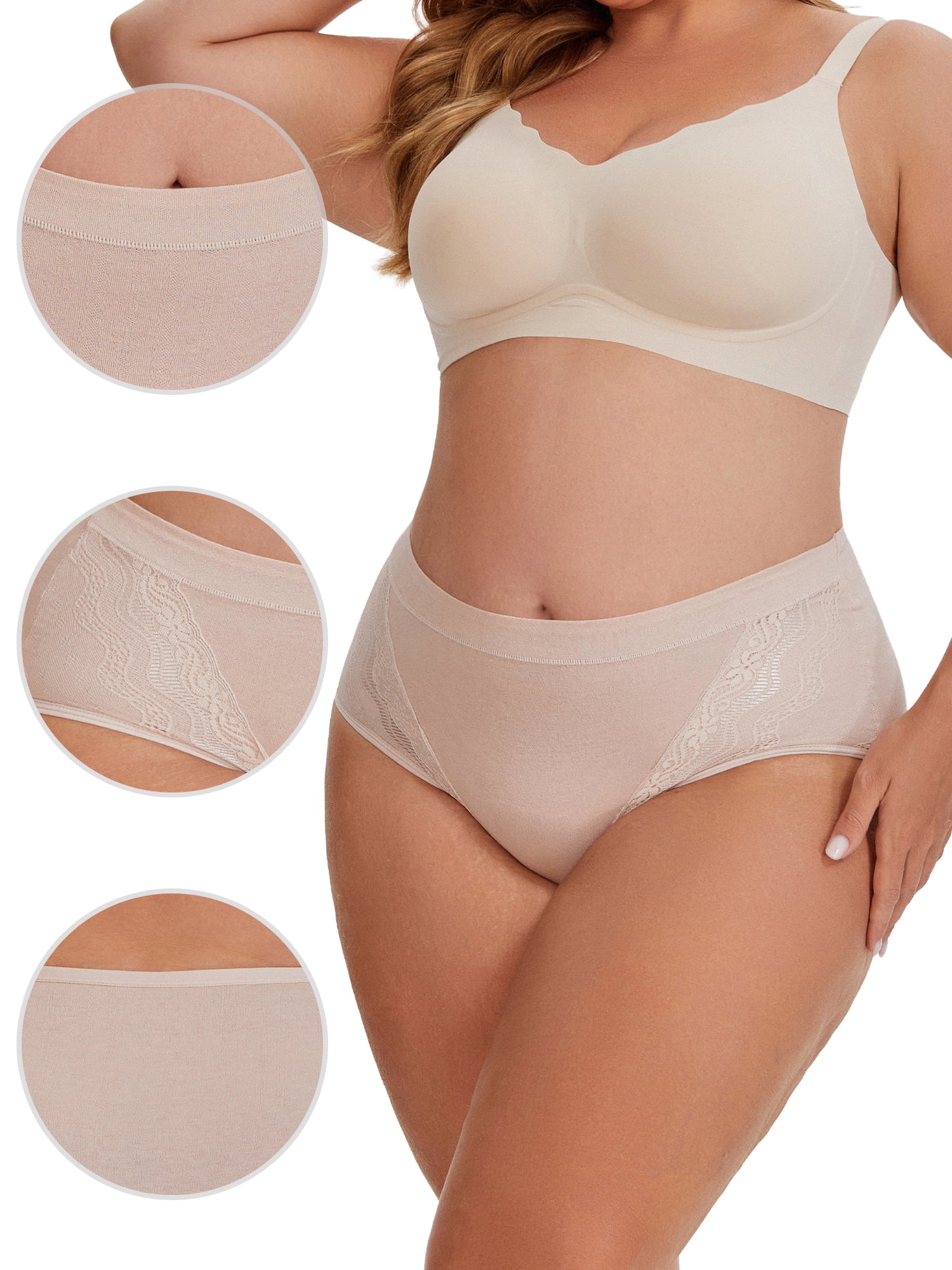 DARING DIVA Women's High Rise Cotton Underwear Full Coverage Lace Briefs XXL Grey