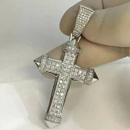 3Ct Round Cut Lab-Created Diamond Men's Criss Cross Pendant 14K White Gold Plated