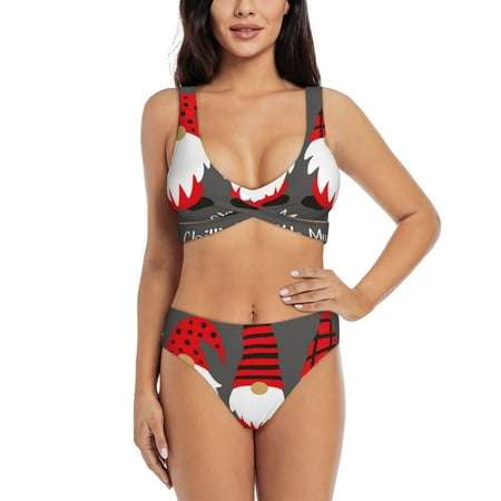 Zeuib Chillin with My Gonme High Waisted Tummy Control Bikini Set - Knot Front Push Up Top & Cheeky Thong Bottom  Two-Piece Swimsuit for Women-Medium