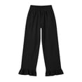 thumbnail image 3 of Oiangi Womens Wide Leg Pants Elastic Waist Cotton Linen Trousers Ruffled Hem Smocked Pant with Pockets Black M, 3 of 5