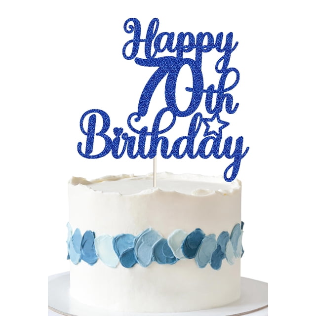 Cake Topper Decoburst Azul con Brillo Feliz 70 Cumpleaños