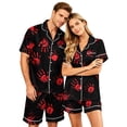 thumbnail image 2 of Matching Halloween Pajamas for Couples Short Sleeve Button Up Top and Shorts Set Spooky Pumpkin Graphic Loungewear PJs, 2 of 4