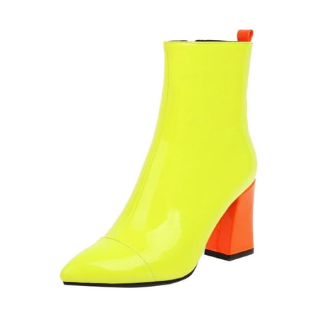 

Christmas Gifts Juebong Fashion Women Boots Pointed Zip Shoes Winter Warm Casual Shoes Super High Heel Mixed Color Boots