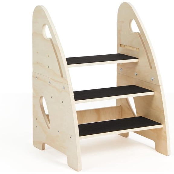 Adjustable Wooden 3-Step Stool for Kids Toddler Kitchen Helper Non-Slip Potty Training Toilet Stool