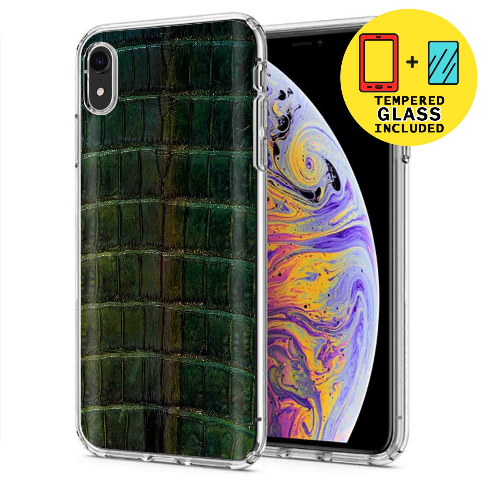 Clear TPU Phone Case for Apple iPhone XR,Satin Green,Temper Glass