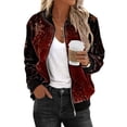thumbnail image 5 of NMMUED Christmas Jacket Christmas Tops for Women's Outerwear Christmas Clothes for Women Womens Bomber Jacket Christmas Gifts for Women Windbreaker Jacket Women Wine 2 XXL, 5 of 6