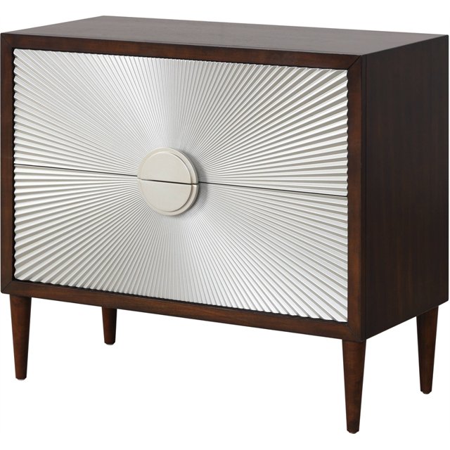 ACME Table d'Appoint Shimas 2 Tiroirs en Bois en Argent et Noyer