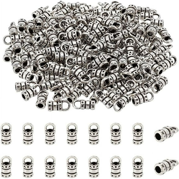 200 Pcs Tibetan Style Cord Ends Antique Silver Metal Leather Ends Caps Barrel End Caps Tassel End Caps for DIY Bracelet Kumihimo Jewelry Making
