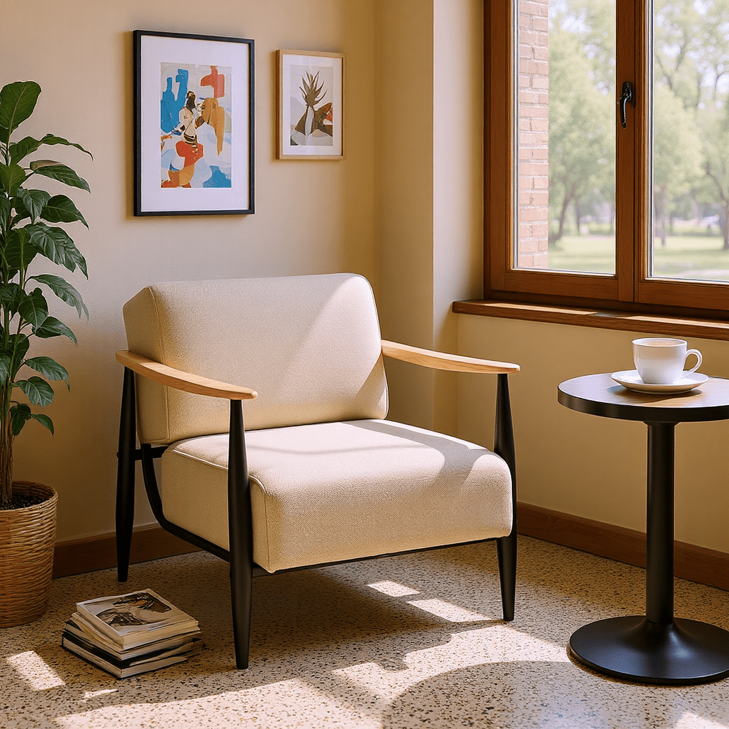 Homy Casa Accent Chair with Solid Wood Armrests, Independent Spring Seat and Backrest, 500 lbs Capacity