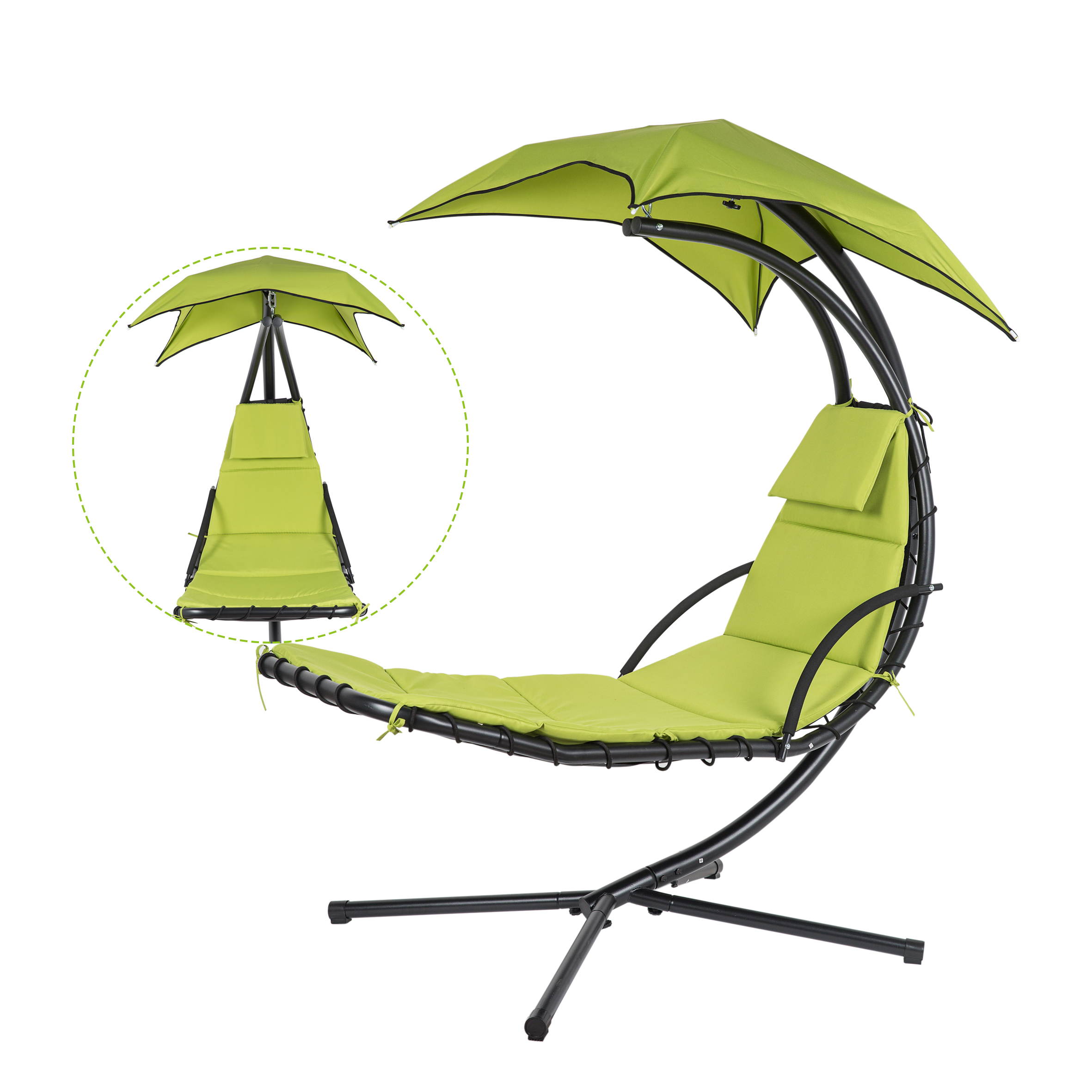 Finefind Hanging Chaise Lounge Chair Floating Swing Hammock Chair Steel Patio, Green - image 4 of 7
