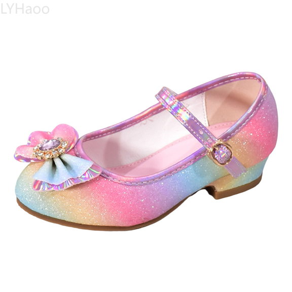 LYHaoo Girls Sandals Children Shoes With Diamond Shiny Sandals Princess Shoes Bow High Heels Show Princess Shoes Sizes 10.5 Little Kid(4-4.5 Years)