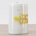 thumbnail image 3 of Yellow and White Ceramic Toothbrush Holder, Watercolor Style with Carpe Diem Seize the Day Enjoy the Moment, Decorative Versatile Countertop for Bathroom, 4.5" X 2.7", Yellow Marigold Pink, 3 of 4