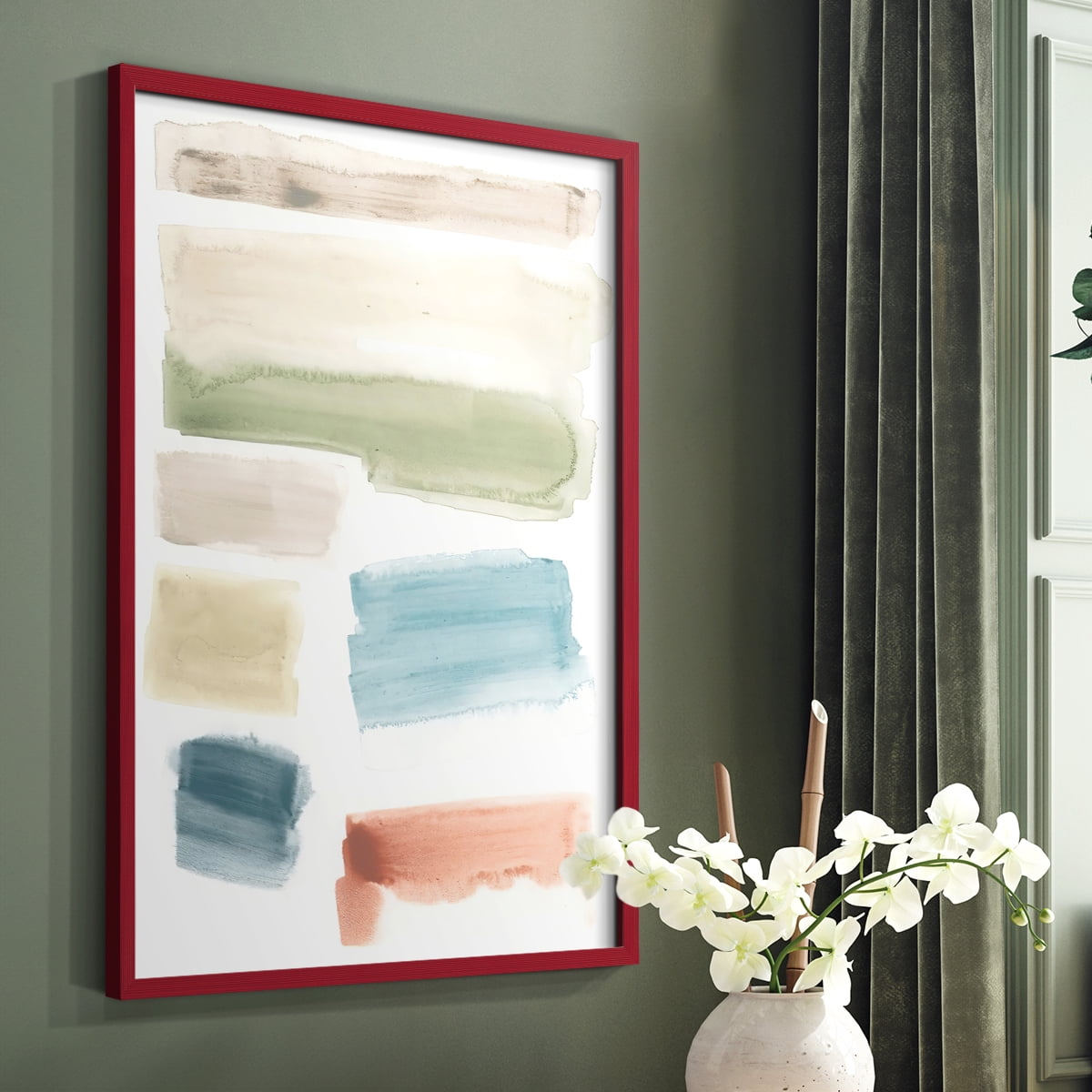 Watercolor Swatches I Framed Print in Red Solid Wood 8 x 10 Framed Print