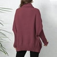 thumbnail image 4 of Fesfesfes Women's Thick Sweater Fall Winter Asymmetric Turtleneck Batwing Sleeve Unique Hem Blouses Solid Color Tops for Daily Wear(Wine#1,Free Size), 4 of 5