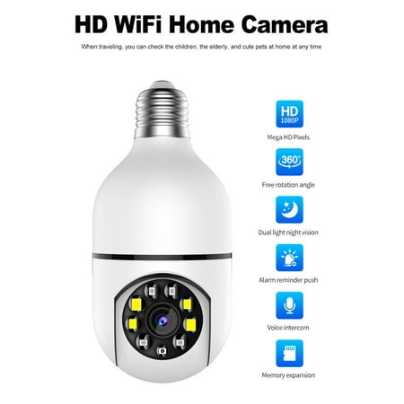 1pc E27 Indoor Panoramic Camera, 355° Pan/Tilt, 2.4GHz & 5GHz WiFi 1080P Smart Home Security Camera With Motion Detection Alarm, Color Night Vision, Two-Way Audio