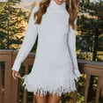 thumbnail image 2 of Duoif Sweater Dresses for Women, Womens Long Sleeve Sweater Dress Casual Turtleneck Ribbed Knit Pullover Tassel 2025 Fall Short Dresses Womens Dresses White S, 2 of 5