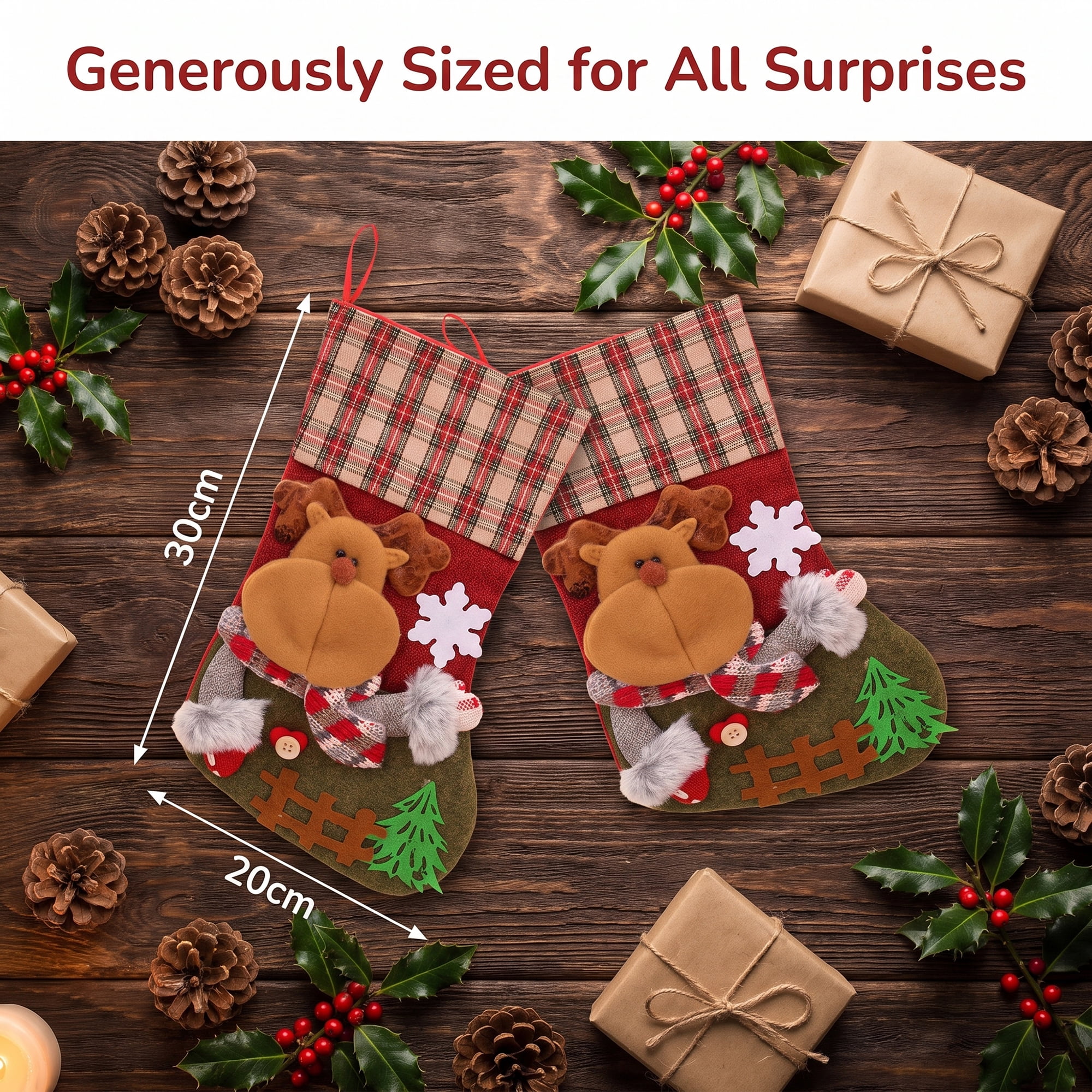 Unique Bargains Playful Cartoon Christmas Stockings Sideboard Rail Accents Deer 12"