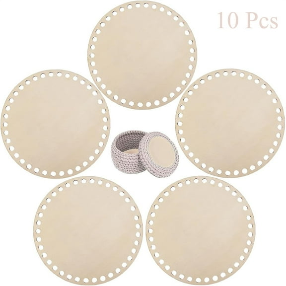 NOGIS 10 Pcs Wooden Basket Bottoms for Crochet 6 Inch Round Basket Wood Bottom Circle Weaving Knitting Base Natural Wood Base Shaper for Crochet or Knitting Weaving Crafts Home Decoration