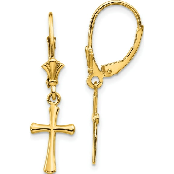 14K Yellow Gold Beautiful, Radiant 30.25 Mm 8 Polished Cross Leverback Earrings
