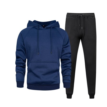 guisaled Men s Tracksuits Solid Color Workout Athletic Jogging Sweatsuit 2 Piece Casual Long Sleeve Hoodie Sweatpant Set