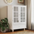 thumbnail image 2 of Cterwk Buffet Cabinet with Double Glass Doors and Drawer, Modern Wooden Storage Sideboard Cupboard for Living Room, Dining Room, Hallway, Entryway, White, 2 of 10