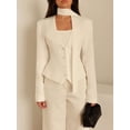 thumbnail image 4 of Chaqueta de Traje de Larga para Mujer, Color Liso, Cuello en V, Corte Entallado y Hombreras M, 4 of 9
