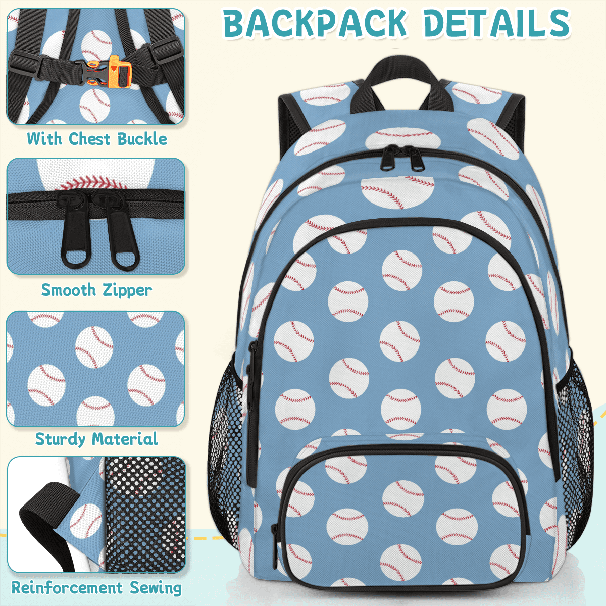 Herdesigns Baseball Blue Travel Laptop Backpack, Waterproof Computer Bag for Women Men Adult, 18.3 Inch Large Work Nurse Teacher Bags Casual Daypack