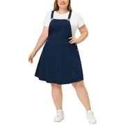 MODA NOVA Juniors' Plus Size Suspender Skirt Patch Pocket Side Button Denim Overall Dress