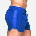 thumbnail image 2 of Men Summer Shorts Hollow Mesh Drawstring Elastic Waist Solid Color Quick Dry Surfing Fitness Sport Fitness Shorts Daily Wear Beach Shorts -Blue,M, 2 of 7